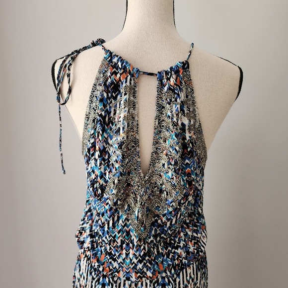PARKER Madera Paint Beaded Halter Dress Size Small‎ - Picture 8 of 12